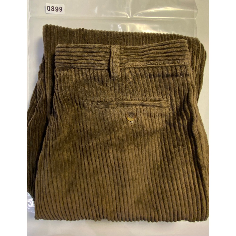 Baracuta Mens 38x34 Wide Wale Corduroy Pleated Pants Brown Olive Straight Leg - Picture 14 of 14